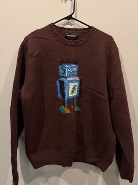 Bonobos Maroon Crewneck Sweater with Blue Robot Graphic